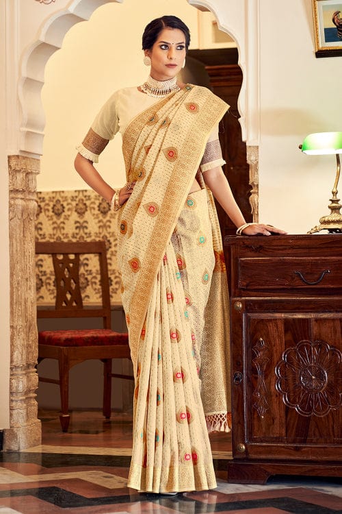 banarasi saree, cream colour saree