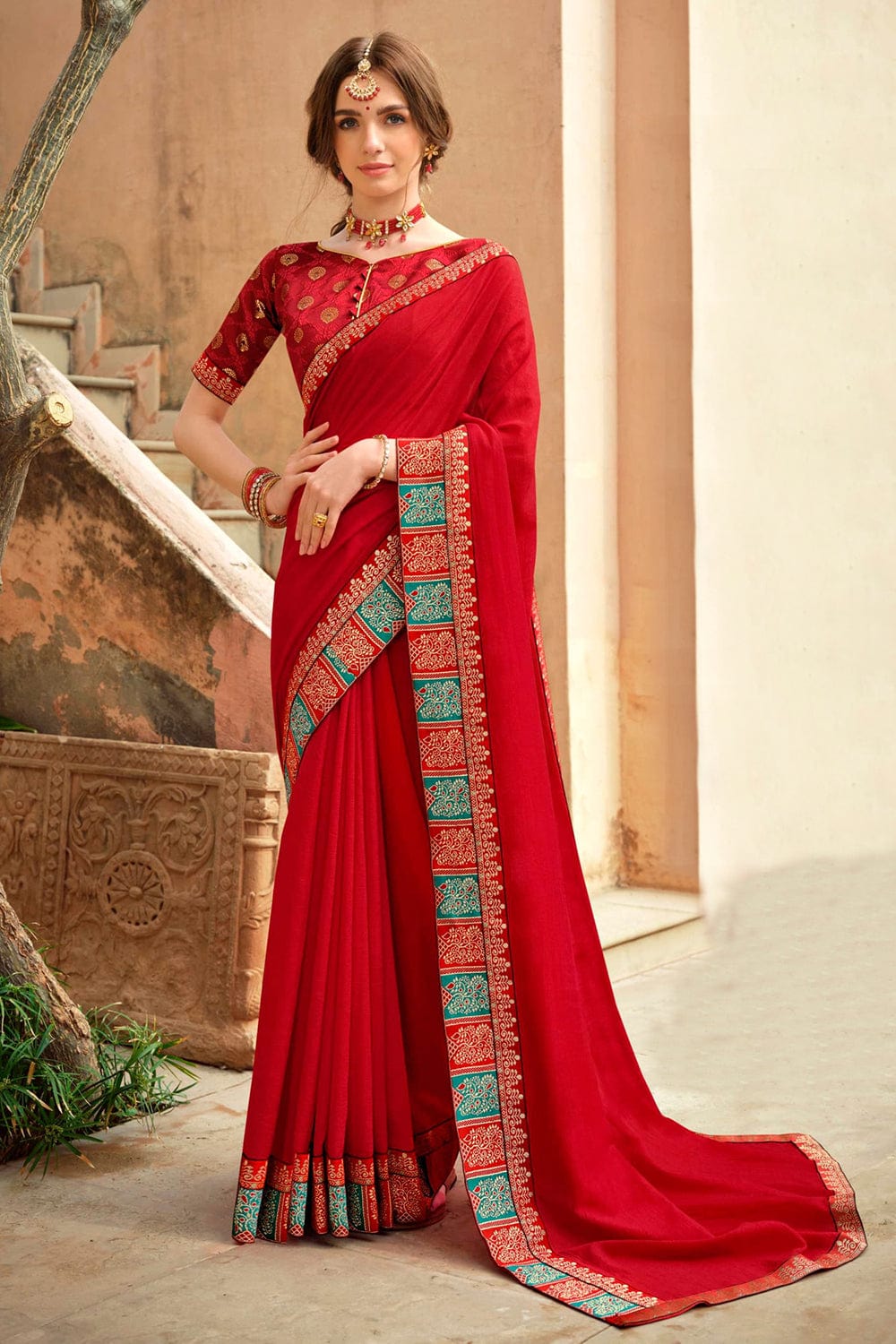 red banarasi saree