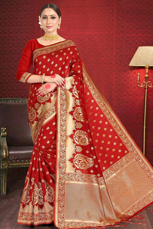 Banarasi Saree Crimson Red Printed Banarasi Saree saree online