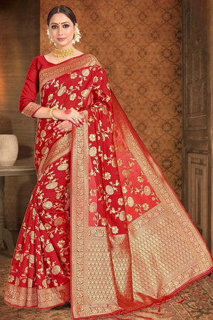 Banarasi Saree Crimson Red Printed Banarasi Saree saree online