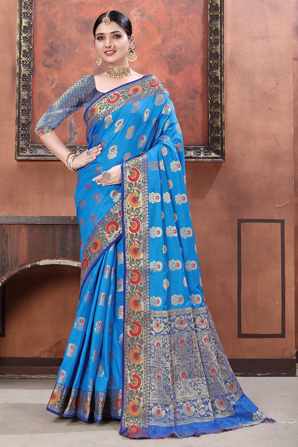 blue banarasi saree