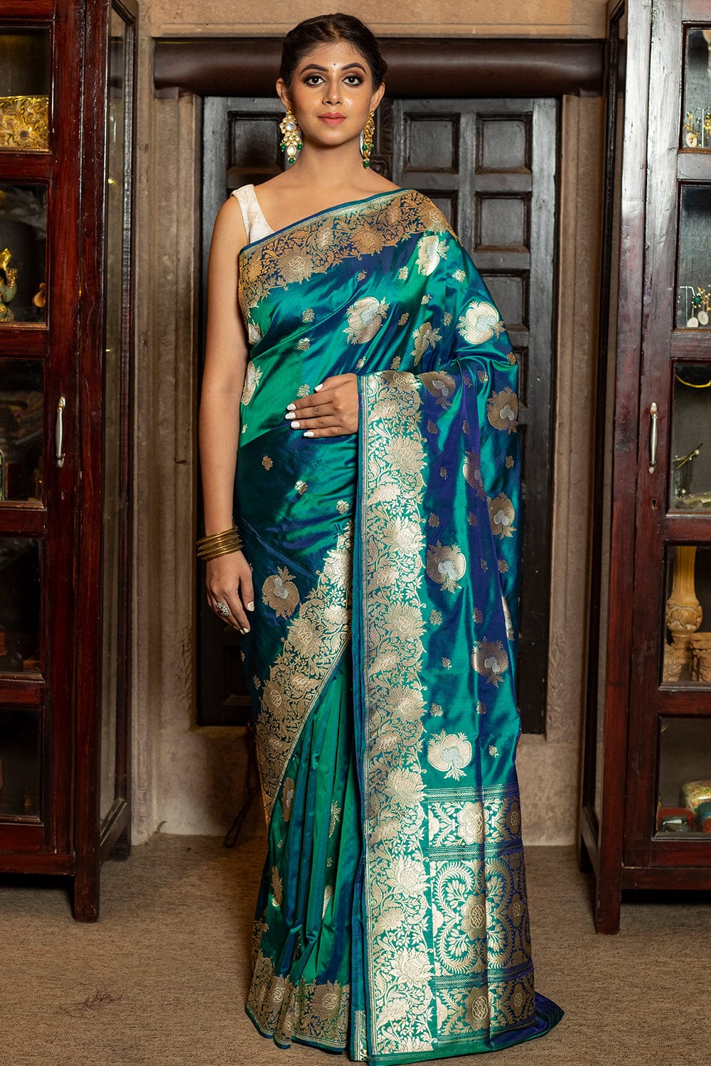 blue banarasi saree