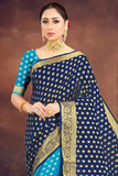 Dark And Light Blue Zari Woven Banarasi Saree