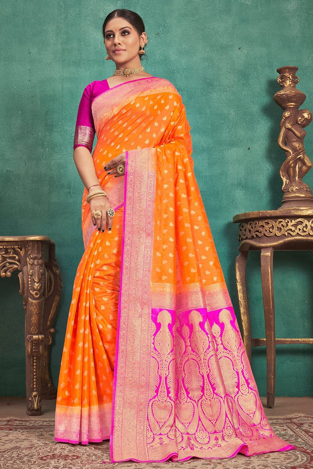 Banarasi Saree Dark Orange Banarasi Saree saree online