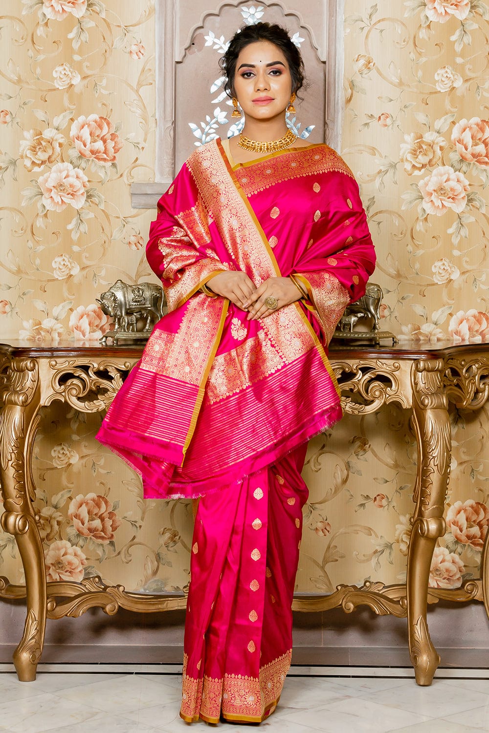 pink banarasi saree