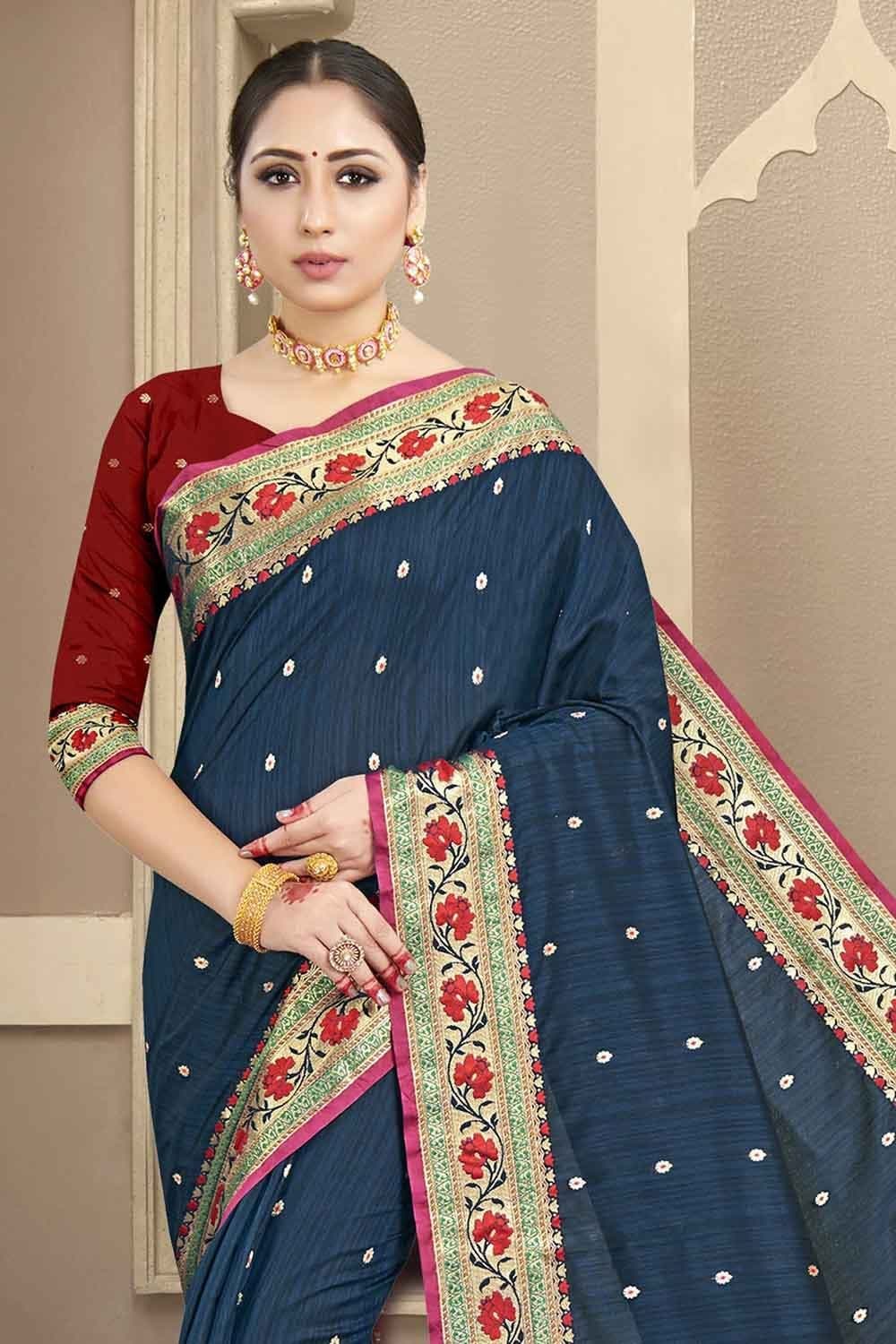 Banarasi Saree Denim Blue Banarasi Saree saree online