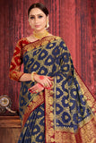 Denim Blue Zari Butta Saree