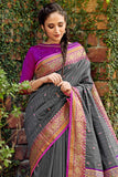 gray banarasi saree