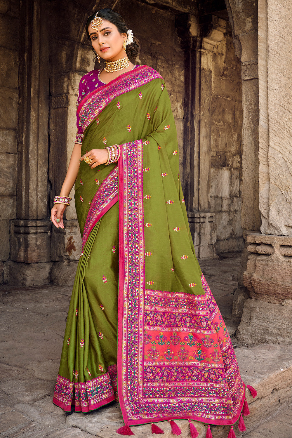 green banarasi saree