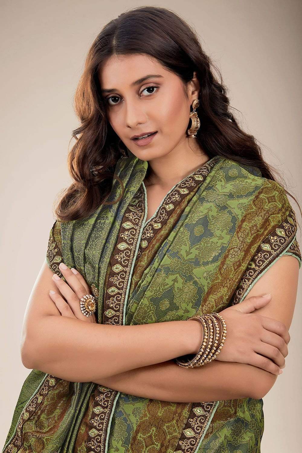 green tanchoi banarasi silk saree