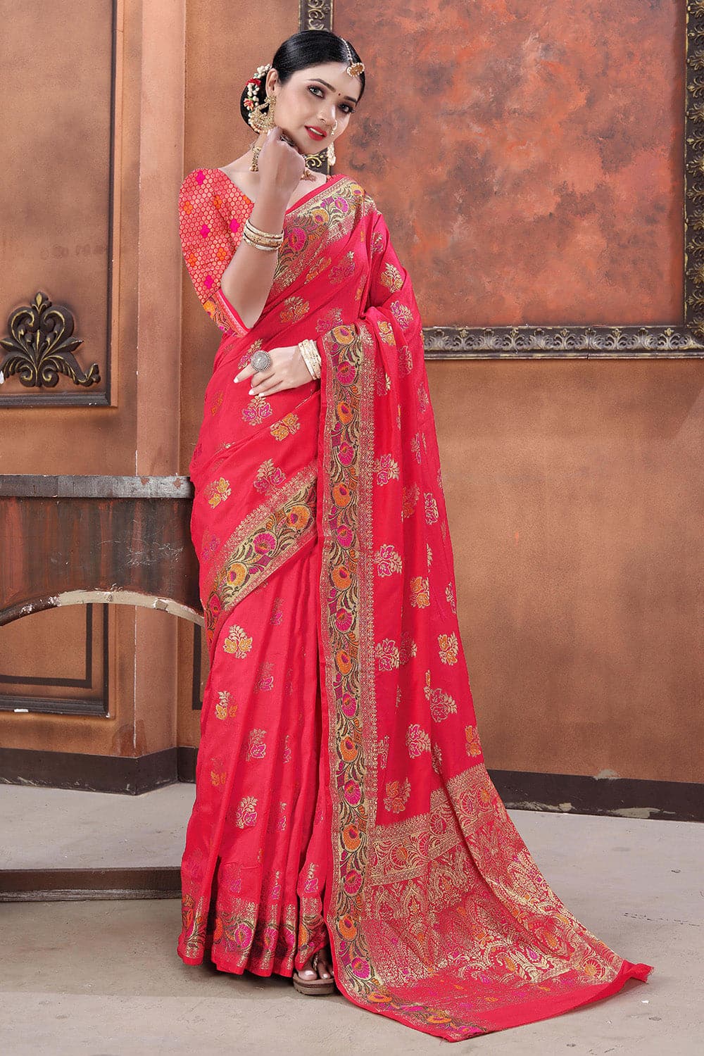 pink banarasi saree