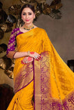 Fire Yellow Zari Butta Banarasi Saree