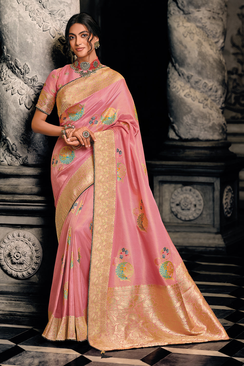 pink banarasi saree