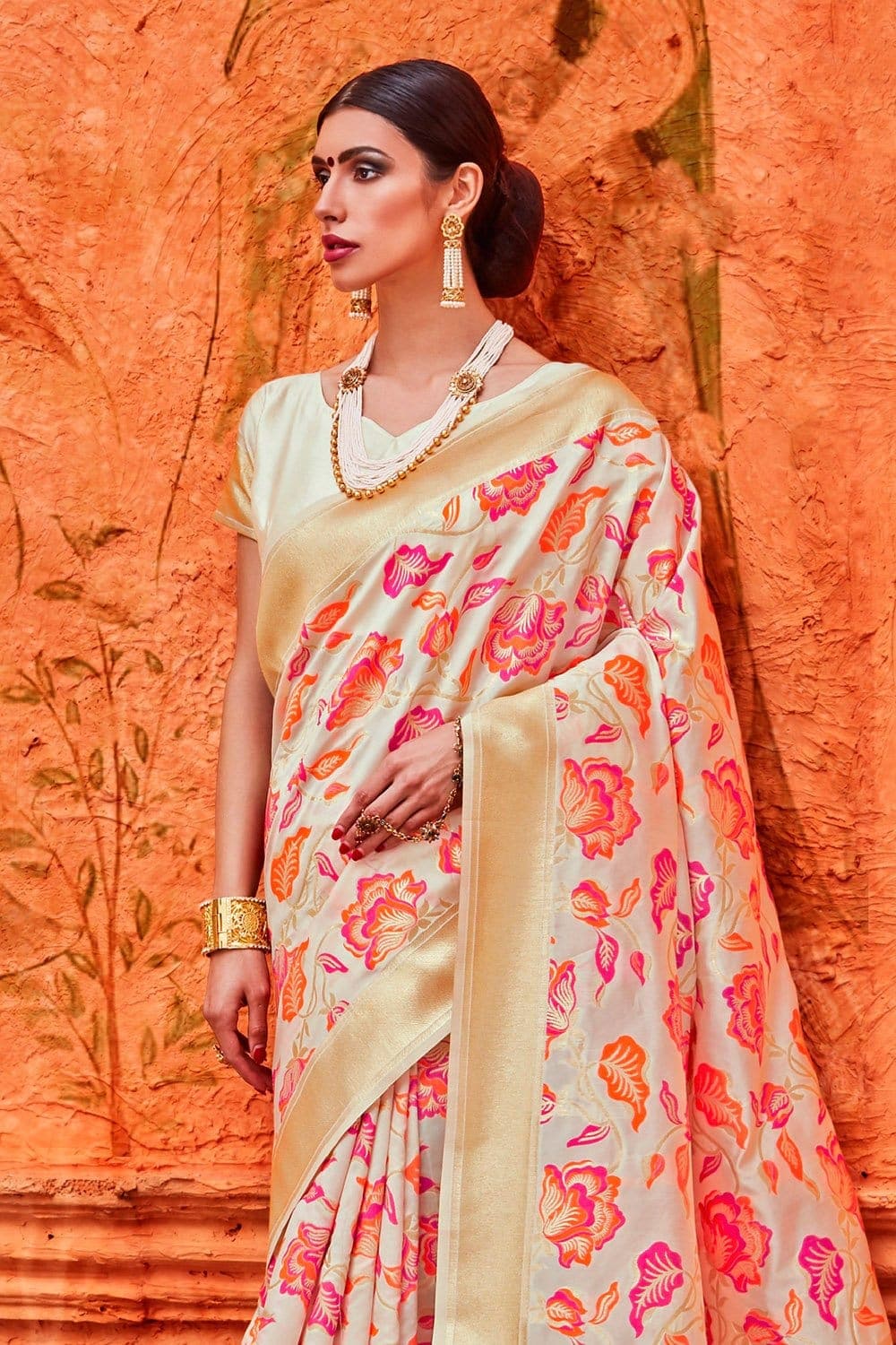 Banarasi Saree Floral Beige Contemporary Banarasi Brocade Silk Saree saree online