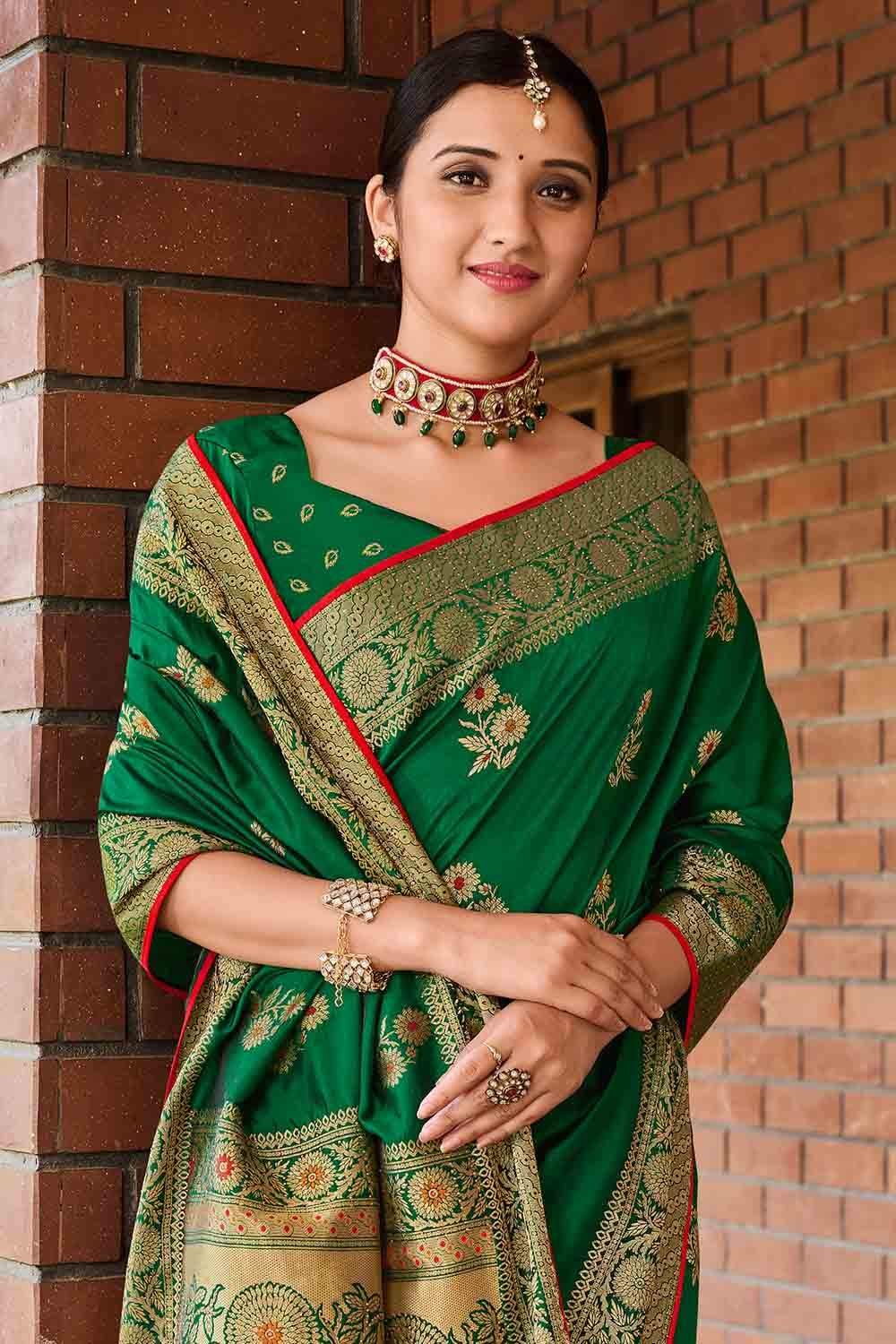 Banarasi Saree Forest Green Banarasi Saree saree online