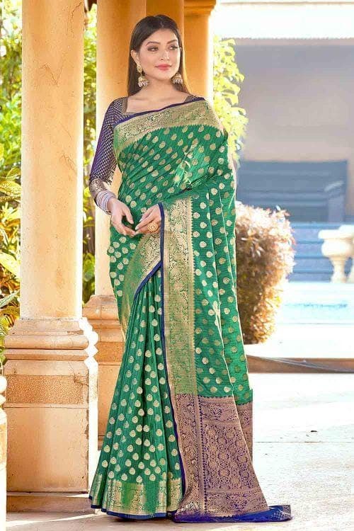 Banarasi Saree Forest Green Zari Woven Banarasi Saree saree online