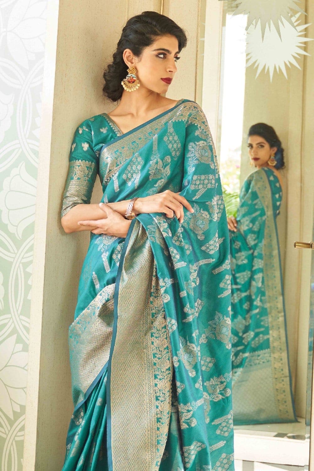 Fountain Blue Zari Woven Banarasi Saree