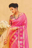 Banarasi Saree Fuscia Pink Linen - Banarasi Fusion Saree saree online