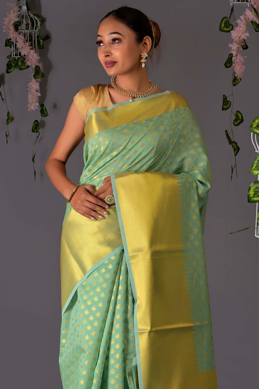 green banarasi saree