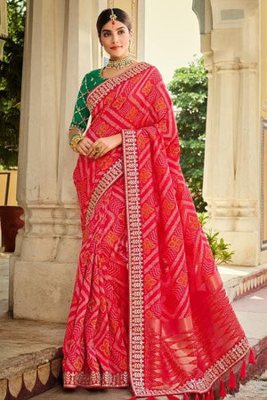 Bright Red Silk Saree With Floral Buttis – Cherrypick