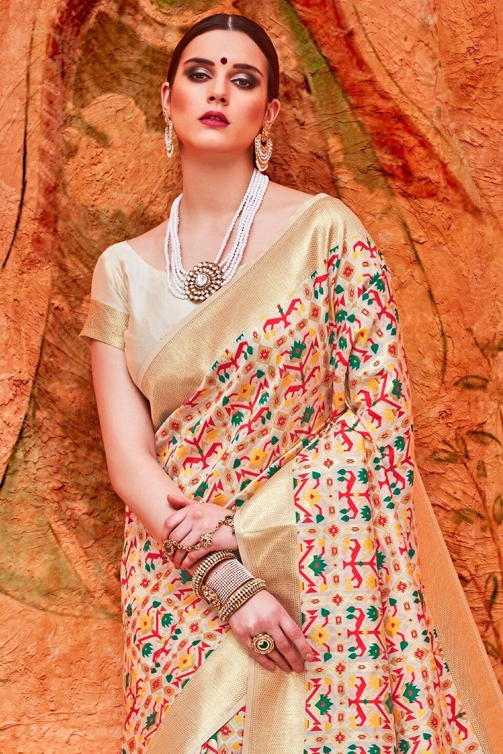 Buy Gorgeous merigold yellow banarasi saree online - Best quality silk  sarees - Free international shipping - Easy returns – Karagiri