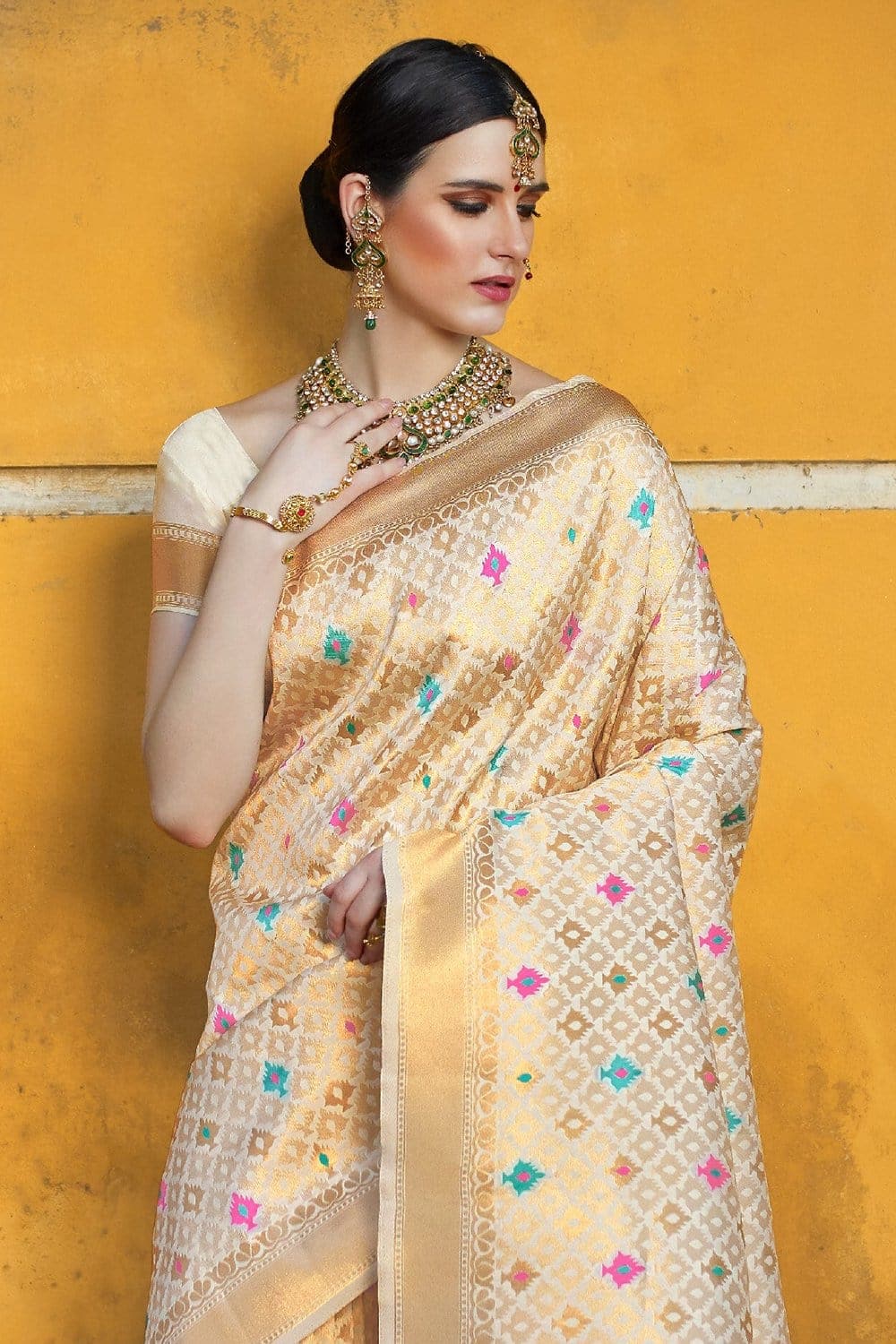 Banarasi Saree Golden White Banarasi Saree saree online