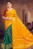 Green And Yellow Zari Woven Banarasi Saree