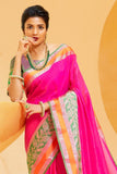 Banarasi Saree Hot Pink Linen - Banarasi Fusion Saree saree online