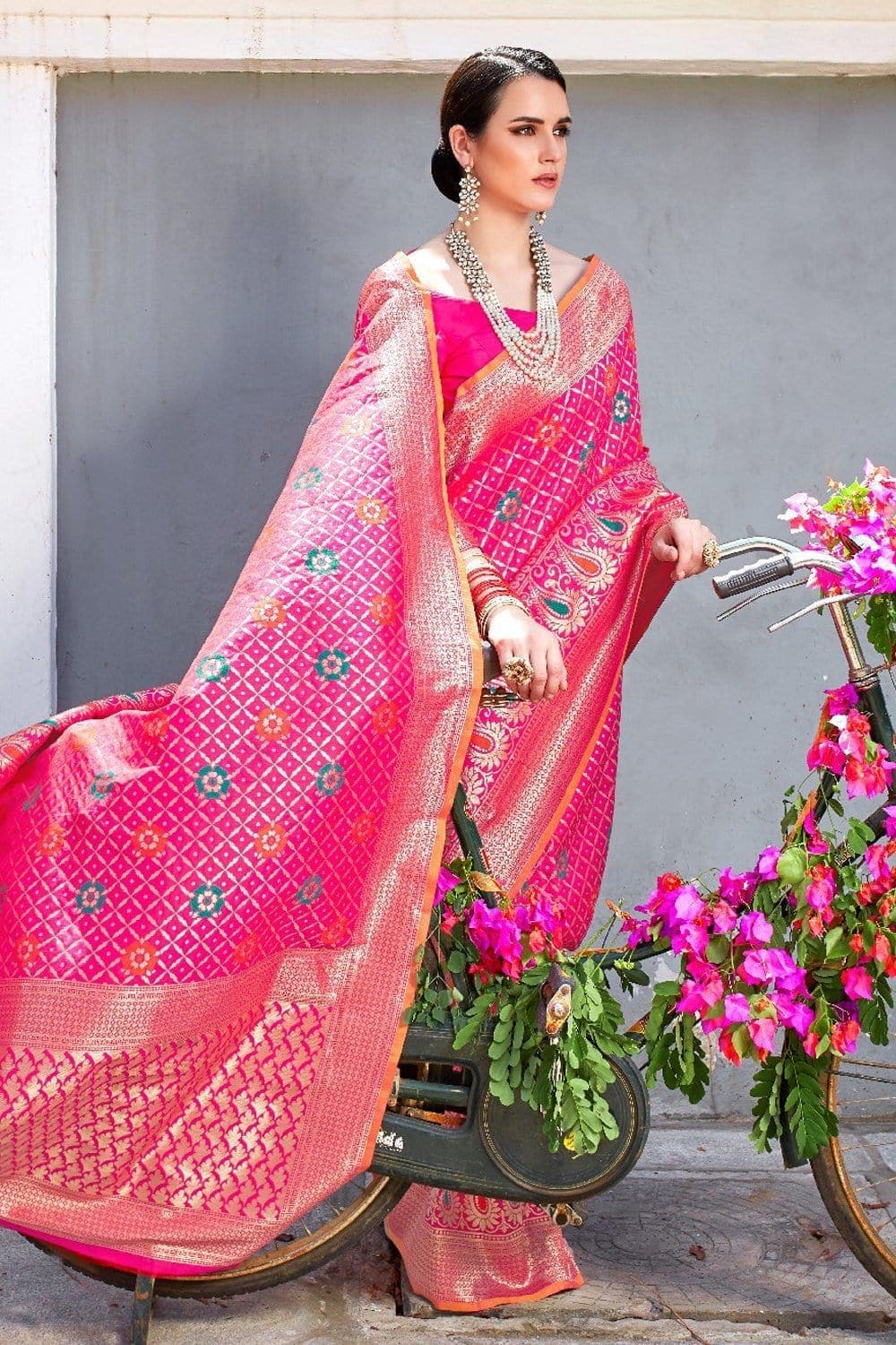 Banarasi Saree Hot Pink Woven Banarasi Brocade Saree saree online