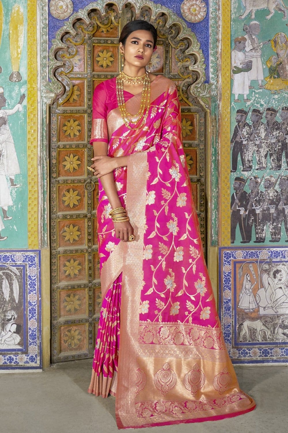 Banarasi Saree Hot Pink Zari Woven Banarasi Brocade Saree saree online