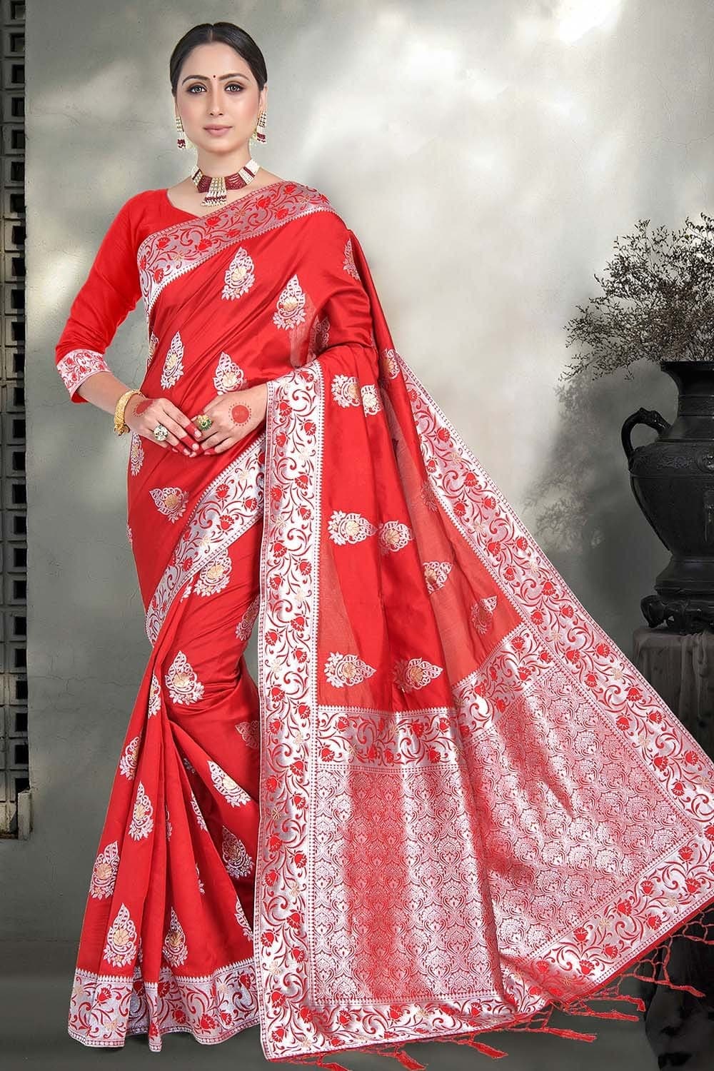 Banarasi Saree Imperial Red Zari Woven Banarasi Cotton Saree saree online