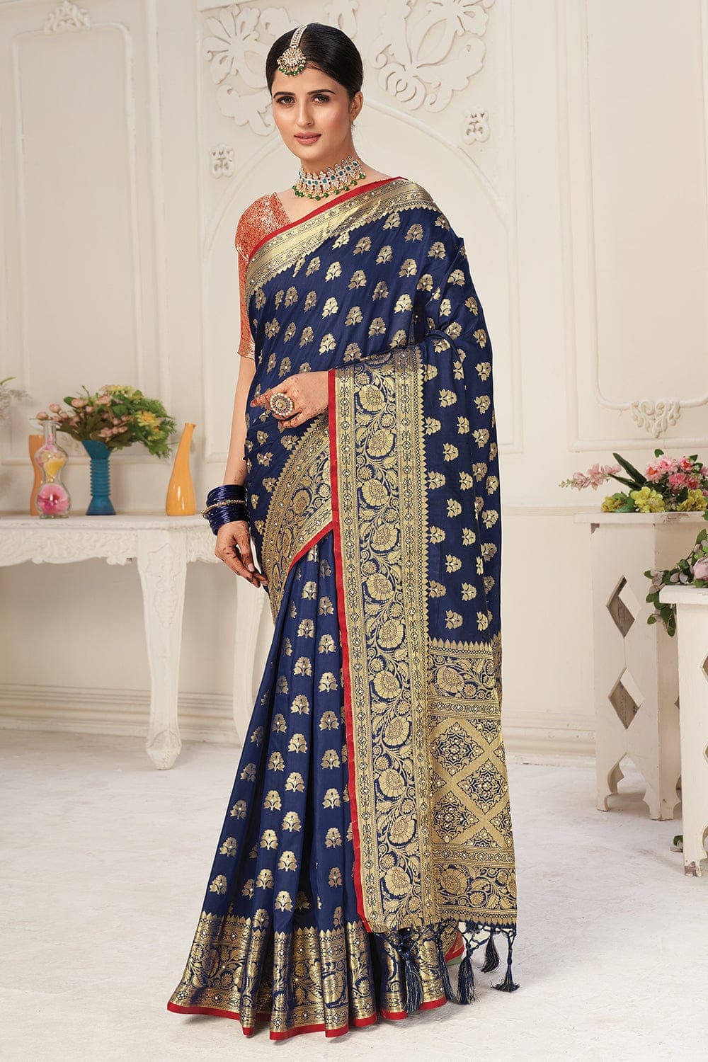 Indigo Blue Printed Chiffon Saree