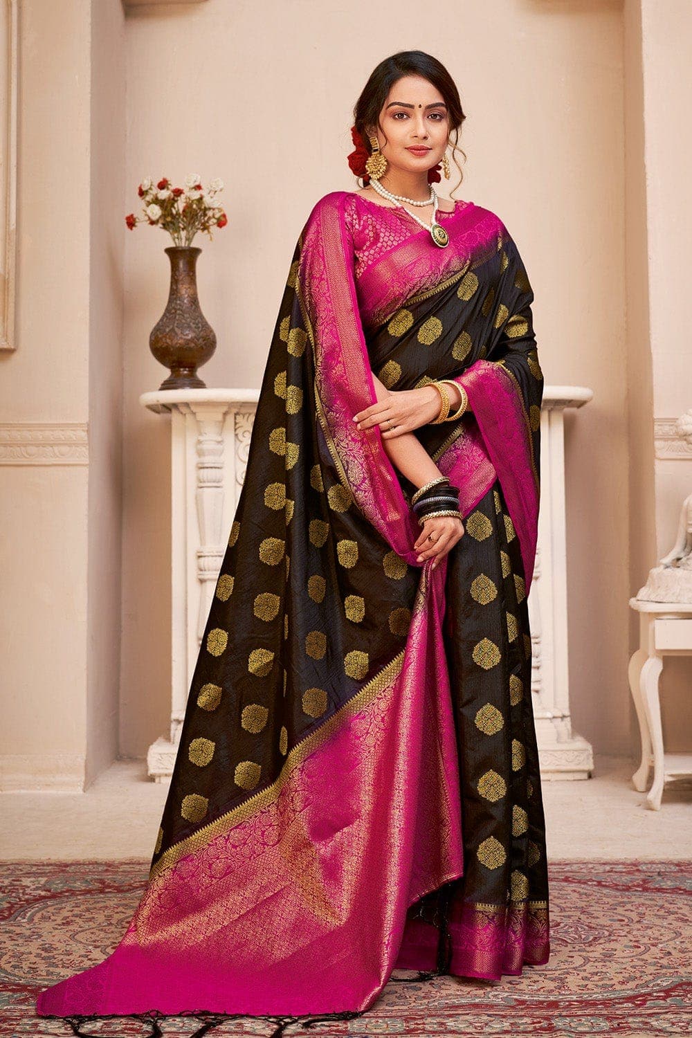 Rani Pink Weaving Silk Banarasi Saree – Leemboodi