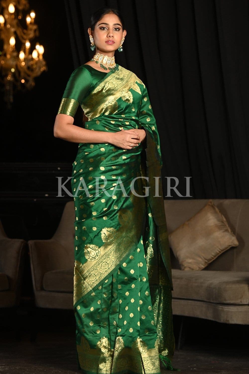 1553119: Engagement, Reception, Traditional Green color Silk, Tussar Silk  fabric Saree