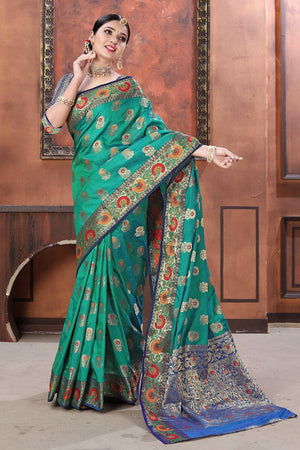 Banarasi Saree in Teal Green : SBHA2604