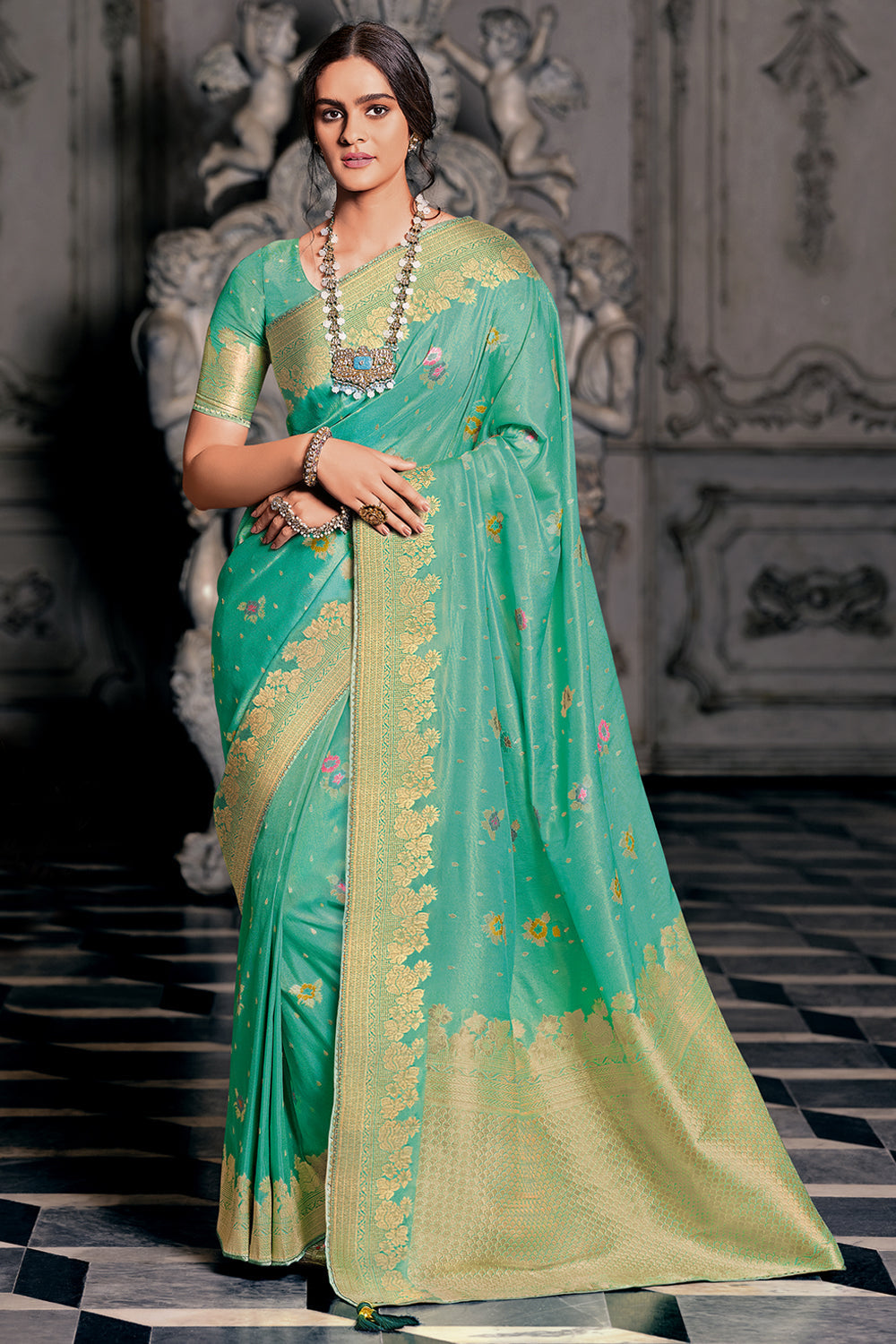 green banarasi saree