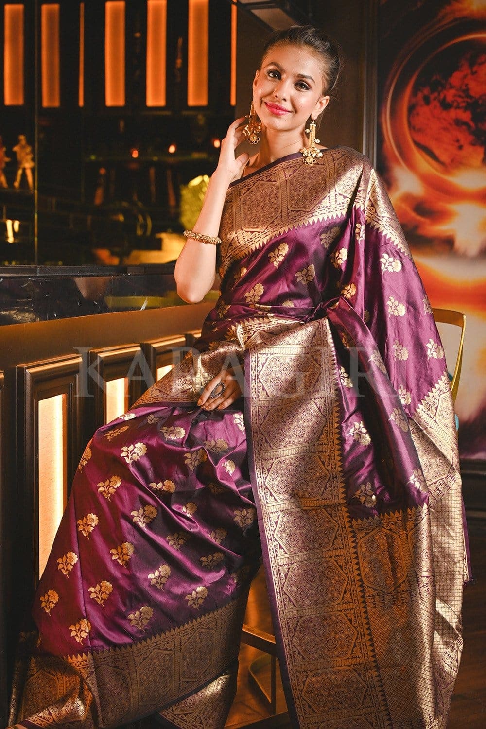 Party Wear, Traditional Purple and Violet color Banarasi Silk, Silk fabric  Saree : 1875864