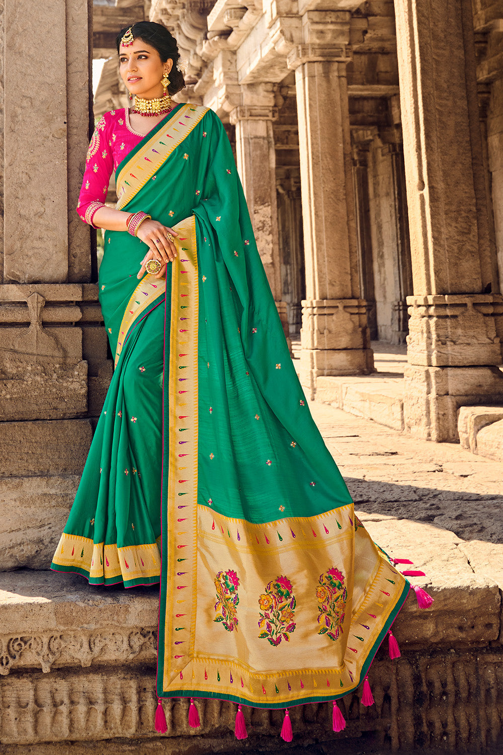 green banarasi saree