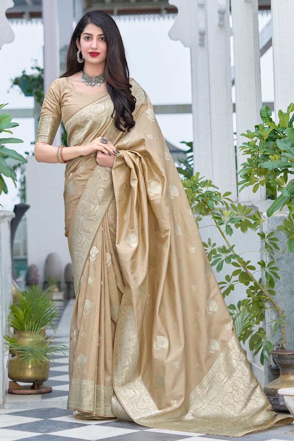 Beige Organza Saree With Blouse 254389