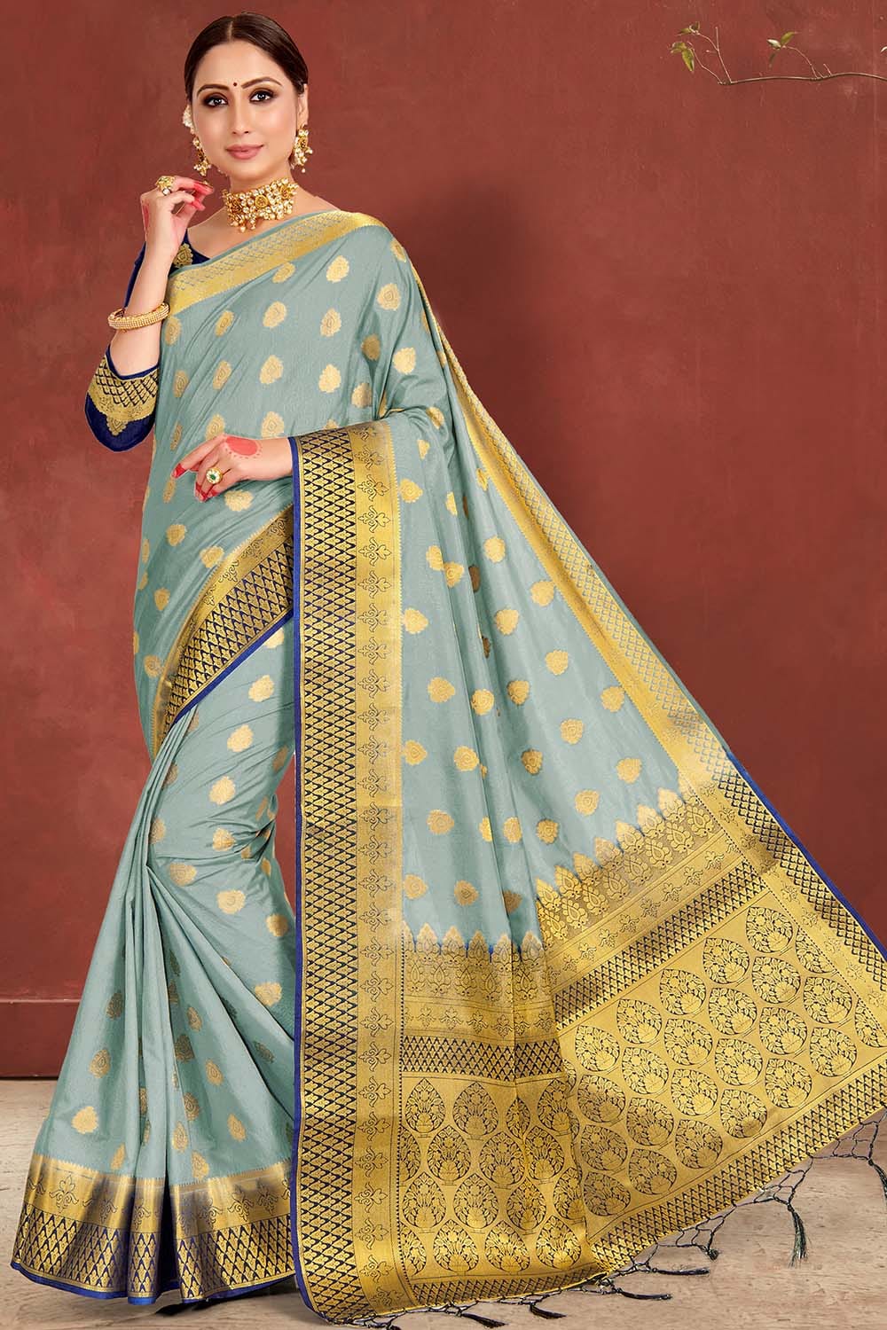 Light Grey Zari Butta Saree