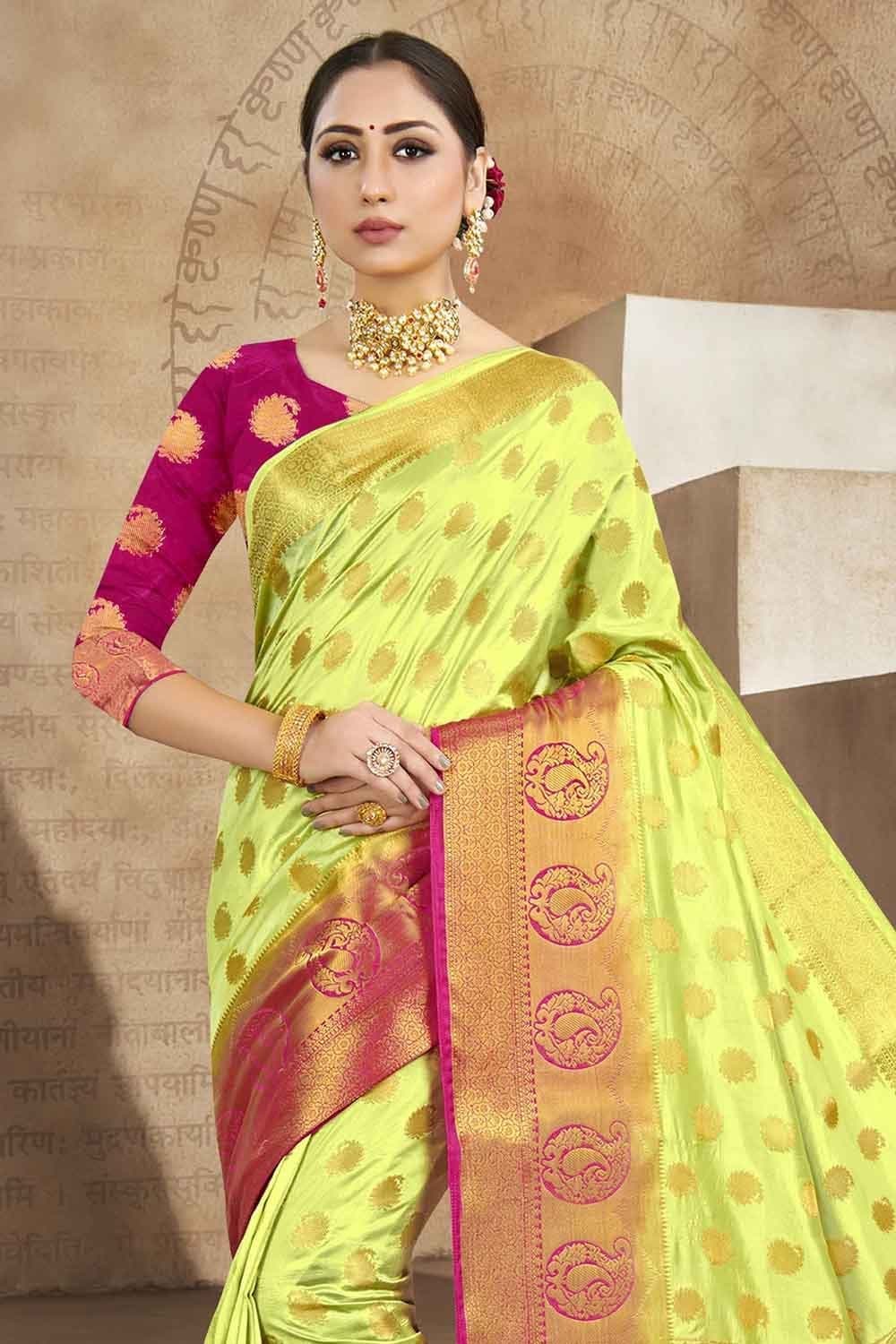 Lime Green Banarasi Saree