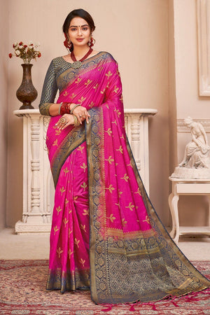 Jasmin Dark Pink Banarasi Silk Saree – Zariknyaa