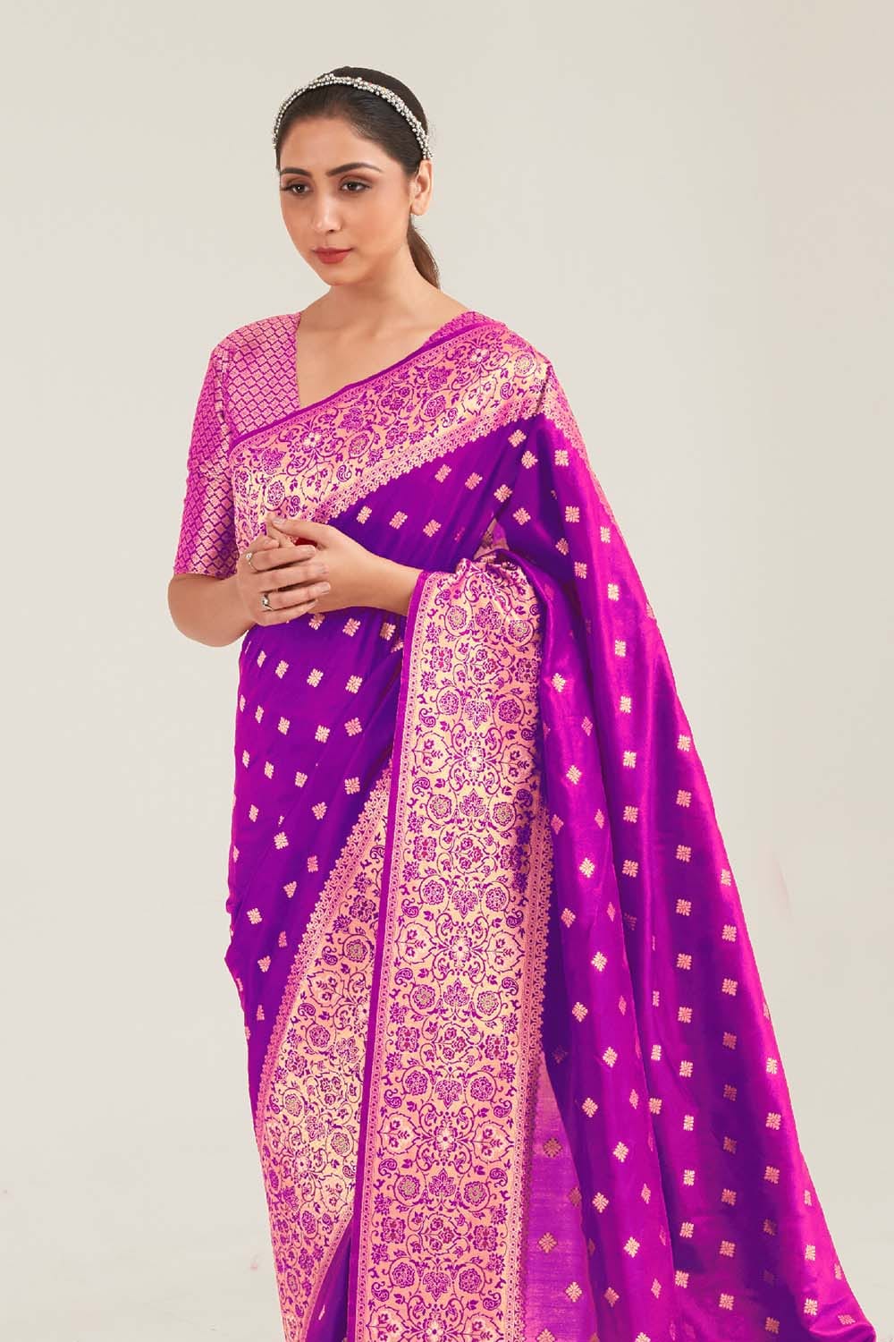 purple banarasi chanderi saree