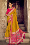 yellow banarasi saree