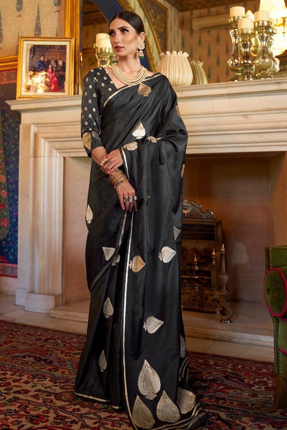 Buy Jet Black Banarasi Saree online-Karagiri – Karagiri Global