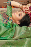 Mint green banarasi  saree - Buy online on Karagiri - Free shipping to USA