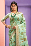 Banarasi Saree Mint Green Floral Printed Banarasi Saree saree online