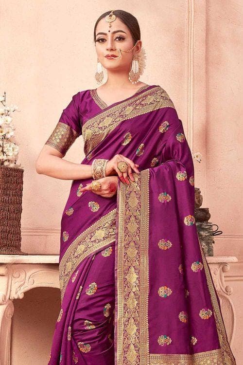 Banarasi Saree Mulberry Purple Banarasi Saree With Meenakari Work saree online