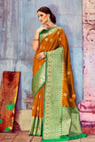 Mustard yellow Banarasi Brocade silk Saree - Buy online on Karagiri - Free shipping to USA