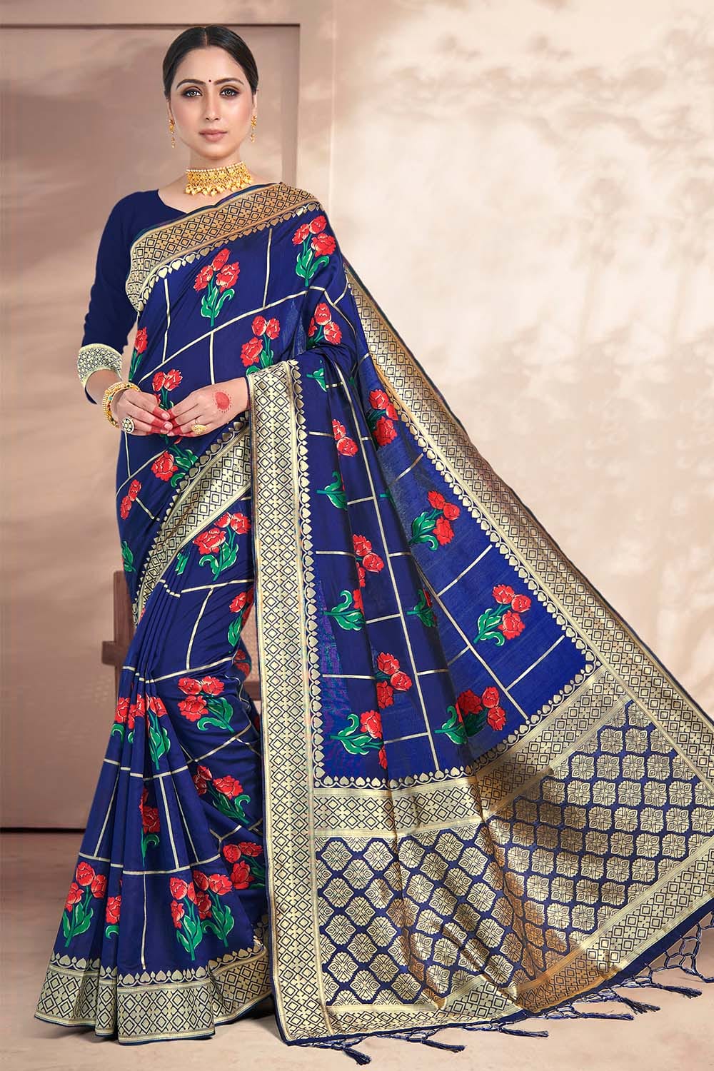 Navy Blue Banarasi Saree